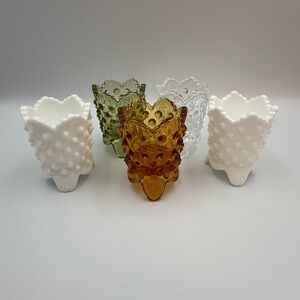 Lot of 5 Vintage Fenton Glass Colonial Hobnail Toothpick Holder